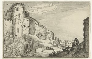 Krajobraz z rzymskimi ruinami Rzymskie ruiny i nadmorskie krajobrazy (seria 1) (tytuł serii) autorstwa Willem van Nieulandt (II)