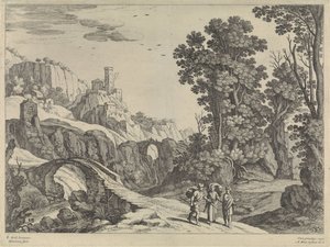 Krajobraz z podróżnikami Emaus autorstwa Willem van Nieulandt (II)