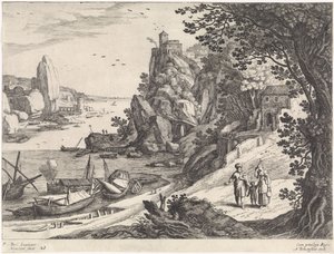 Krajobraz z wypędzeniem Hagar i Ismaela Włoskie pejzaże (tytuł serii) autorstwa Willem van Nieulandt (II)