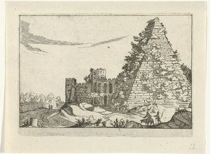 Piramide van Gaius Cestius Ruiny rzymskie (seria 2) (tytuł serii) autorstwa Willem van Nieulandt (II)