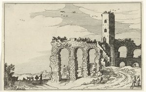 Ruiny akweduktu Rzymskie ruiny i nadmorskie krajobrazy (seria 1) (tytuł serii) autorstwa Willem van Nieulandt (II)