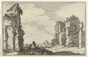 Ruiny Łaźni Karakalli Rzymskie ruiny i nadmorskie krajobrazy (seria 1) (tytuł serii) autorstwa Willem van Nieulandt (II)