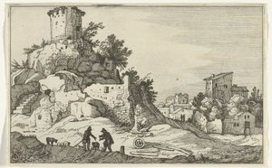 Ruiny wieży Rzymskie ruiny i nadmorskie krajobrazy (seria 1) (tytuł serii) autorstwa Willem van Nieulandt (II)