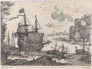Statki w porcie Włoskie pejzaże (tytuł serii) autorstwa Willem van Nieulandt (II)