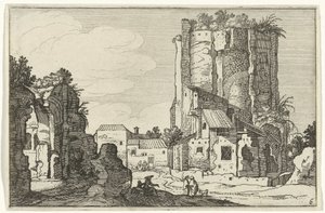 Dwie ruiny Rzymskie ruiny i nadmorskie krajobrazy (seria 1) (tytuł serii) autorstwa Willem van Nieulandt (II)