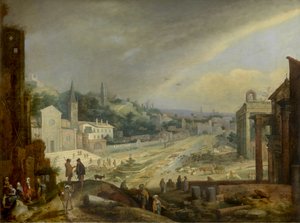 Widok na Campo Vaccino w Rzymie (olej na desce) autorstwa Willem van Nieulandt