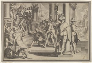 Alegoria Sprawiedliwości Świętość Prawa ze sceną sądową przedstawiającą ułaskawienie mężczyzny..., 1605. autorstwa Willem van Swanenburg