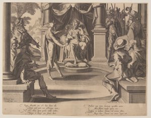 Aleksander Wielki jako sędzia, płytka 10 z Tronów Sprawiedliwości (Thronus Iustitiae) autorstwa Willem van Swanenburgh