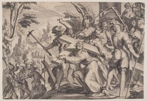 Chrystus niosący krzyż, płyta 4 z Tronów sprawiedliwości (Thronus Iustitiae) autorstwa Willem van Swanenburgh