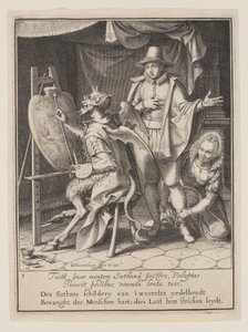 Diabeł malujący serce człowieka, z Alegorii niewłaściwego użycia dóbr doczesnych autorstwa Willem van Swanenburgh