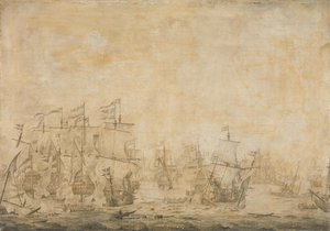 Bitwa między flotą holenderską i szwedzką, w Sund, 8 listopada 1658 autorstwa Willem van de Velde (I) (attributed to)