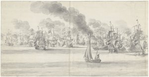 Bitwa pod Katwijk (lewa strona), 1653 autorstwa Willem van de Velde (I)