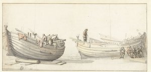 Studium dwóch łodzi rybackich z figurami autorstwa Willem van de Velde (II) (attributed to)