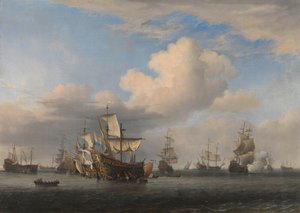 Zdobyte okręty angielskie po bitwie czterodniowej Zdobyte statki „Swiftsure”, „Seven Oaks”, „Loyal George” i „Convertine” zostają sprowadzone do Gat Goereese po bitwie czterodniowej, 11-14 czerwca 1666: epizod z drugiej wojny angielsko-holenderskiej