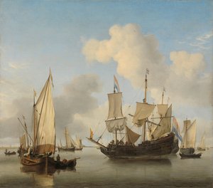 Statki w Anchor on the Coast autorstwa Willem van de Velde (II)