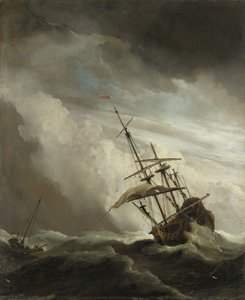 Statek na pełnym morzu złapany przez Szkwał, znany jako Podmuch, 1680