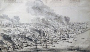 Robert Holmes podpalający flotę holenderską pod Terschelling