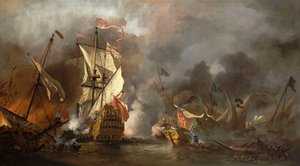Angielski statek w akcji z piratami barbarzyńskimi