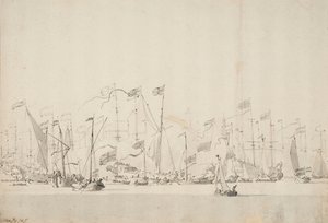 Widowisko na rzece Y w Amsterdamie na cześć księcia Oranii, 5/15 czerwca 1660, ok. 1675 (pióro, pranie)
