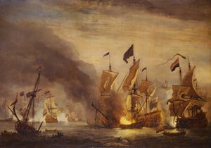Spalenie HMS "Royal James" w bitwie pod Solebay, 28 maja 1672 r., koniec XVII w. (olej na płótnie)