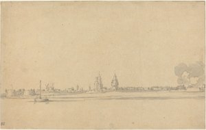Widok holenderskiego miasta (Delft?) autorstwa Willem van de Velde the Younger
