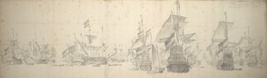Rada wojenna holenderskiej floty u wybrzeży Terschelling, 7-17 października 1658 r. autorstwa Willem van de the Elder Velde
