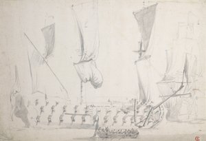 Angielski czwartoklasista na lekkim wietrze, ok. 1681 (grafit, szare pranie) autorstwa Willem van de the Elder Velde