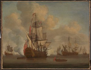 Spokój: angielski dwupokładowiec z rozpiętymi żaglami salutuje autorstwa Willem van de the Elder Velde