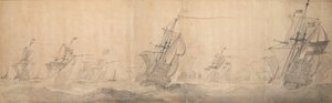 Holenderska flota bijąca wybrzeże Wysp Północnofryzyjskich 9 [OS] / 19 października 1658 r. autorstwa Willem van de the Elder Velde