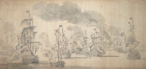 Bitwa pod Solebay, 28 maja-7 czerwca 1672 r. (grafit) autorstwa Willem van de the Elder Velde