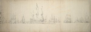 Dzień przed bitwą pod Lowestoft, 2-12 czerwca 1665 r. autorstwa Willem van de the Elder Velde