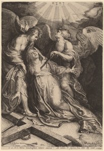 Klęcząca Mater Dolorosa wspierana przez dwa anioły autorstwa Willem van der Leeuw after Sir Peter Paul Rubens