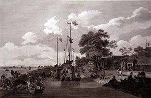 Widok na jezioro Pao-Yng, oddzielone od Canal Grande nasypem ziemskim, wyryte przez Williama (1747-1810) i Elizabeth Ellis, wyd. przez G. Nicol autorstwa William (after) Alexander