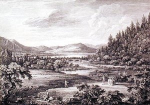 Widok z Ullswater w kierunku Pooley Bridge, grawerowane przez Chatelina i Cannot (grafika) autorstwa William (after) Bellers