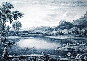 Widok na Winander Meer w pobliżu Ambleside, wyryty przez Chatelin i Muller. autorstwa William (after) Bellers