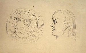 Awers monety Nabuchodonozora i głowy Raka, z „Traktatu o fizjonomii zodiakalnej” J. Varleya, rytowany przez Johna Linell autorstwa William (after) Blake