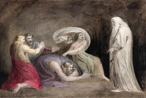 Wiedźma z Endor podnosząca ducha Samuela. autorstwa William (after) Blake