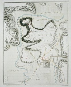 Plan miasta Troi, z „Topografii Troi i jej okolic”, sztychowany przez Thomasa Medlanda (1755-1823) opublikowany 1804 (kolorowa rycina) autorstwa William (after) Gell