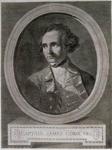 Portret kapitana Jamesa Cooka (1728-79), z frontyspisu „Podróży dookoła świata na biegun południowy” (rycina) autorstwa William (after) Hodges