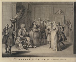 Kobieta przysięgająca dziecko obywatelowi grobu (rycina) autorstwa William (after) Hogarth