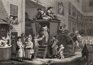 Country Inn Yard, ryty: Timothy Engleheart (1803-79) z „Dzieła Hogartha”, wydane w 1833 r. (lito) autorstwa William (after) Hogarth