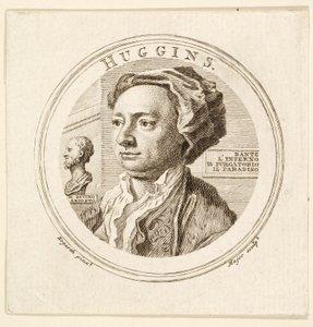 Portret Williama Hugginsa, wyd. 1760 (grawerowanie) autorstwa William (after) Hogarth