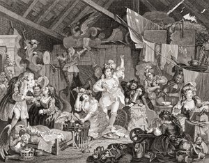 Spacerujący gracze próbujący w stodole, grawerowane przez G Presbury, z The Works of Hogarth opublikowanej w Londynie 1833 (czarno-czarny grawerunek)
