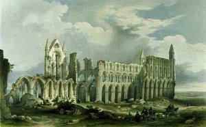 Opactwo Whitby z południowego zachodu, z „The Monastic Ruins of Yorkshire”, grawerowane przez George