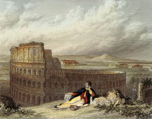 Lord Byron Kontemplując Koloseum (kolorowy grawerunek)