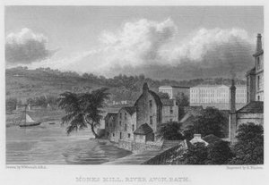 Młyn mnichów, rzeka Avon, Bath (grawerowanie) autorstwa William (after) Westall