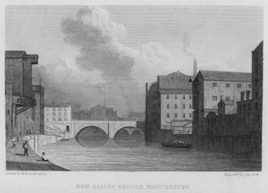 New Bailey Bridge, Manchester (grawerowanie) autorstwa William (after) Westall