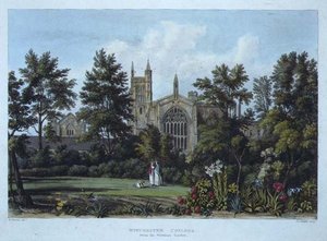 Winchester College z Ogrodu Wardena, z „Historii Winchester College”, część „Historii kolegiów”, ryciny przez Josepha Constantine