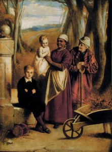 Dwoje dzieci, pielęgniarka i staruszek (olej na panelu) autorstwa William (attr. to) Mulready