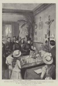 Królewska wizyta w Dublinie, księżniczka Henryka z Battenberg i księżna Connaught w szpitalu dziecięcym przy Temple Street litho autorstwa William A. Donnelly